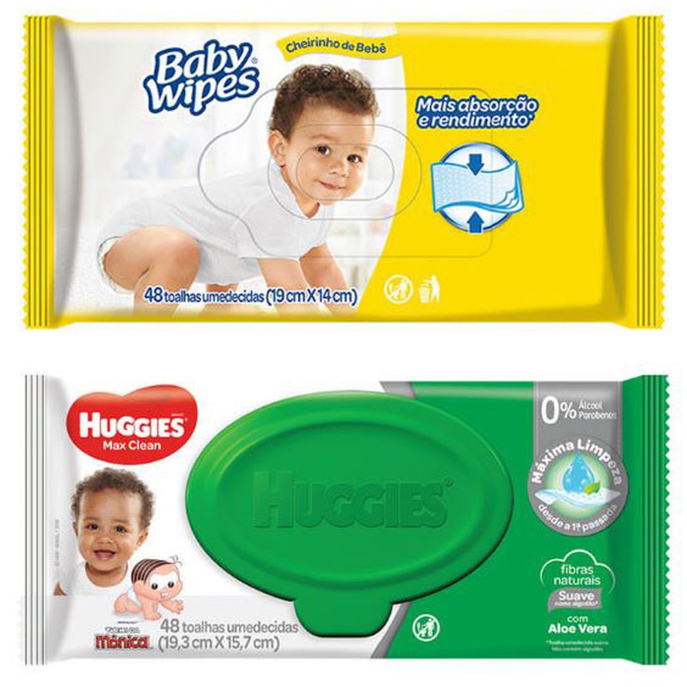 Lotes das toalhas umedecidas Baby Wipes e Huggies Max Clean são alvo do recall — Foto: Kimberly-Clark/Reprodução